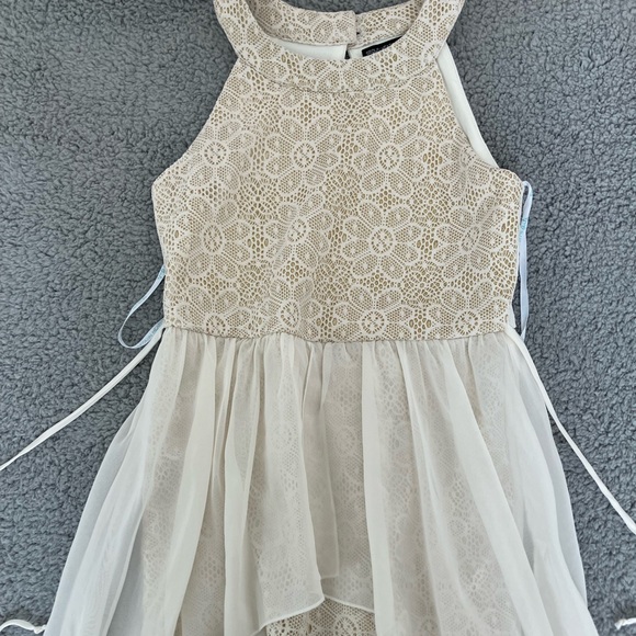 Sequin Hearts Girls Sparkly Gold & Cream Satin Color High Low Dress Size 14 - Picture 2 of 11
